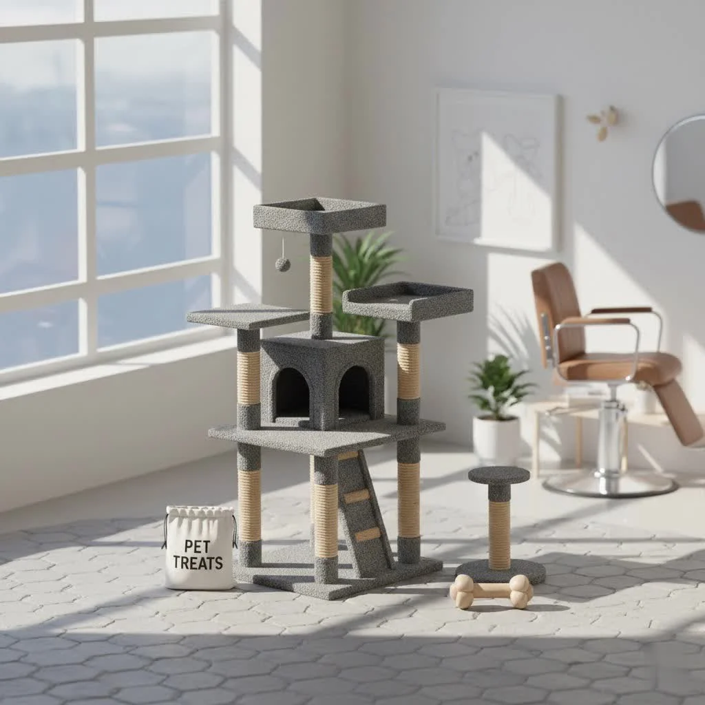 Wall-mounted cat tree with multiple levels and scratching posts